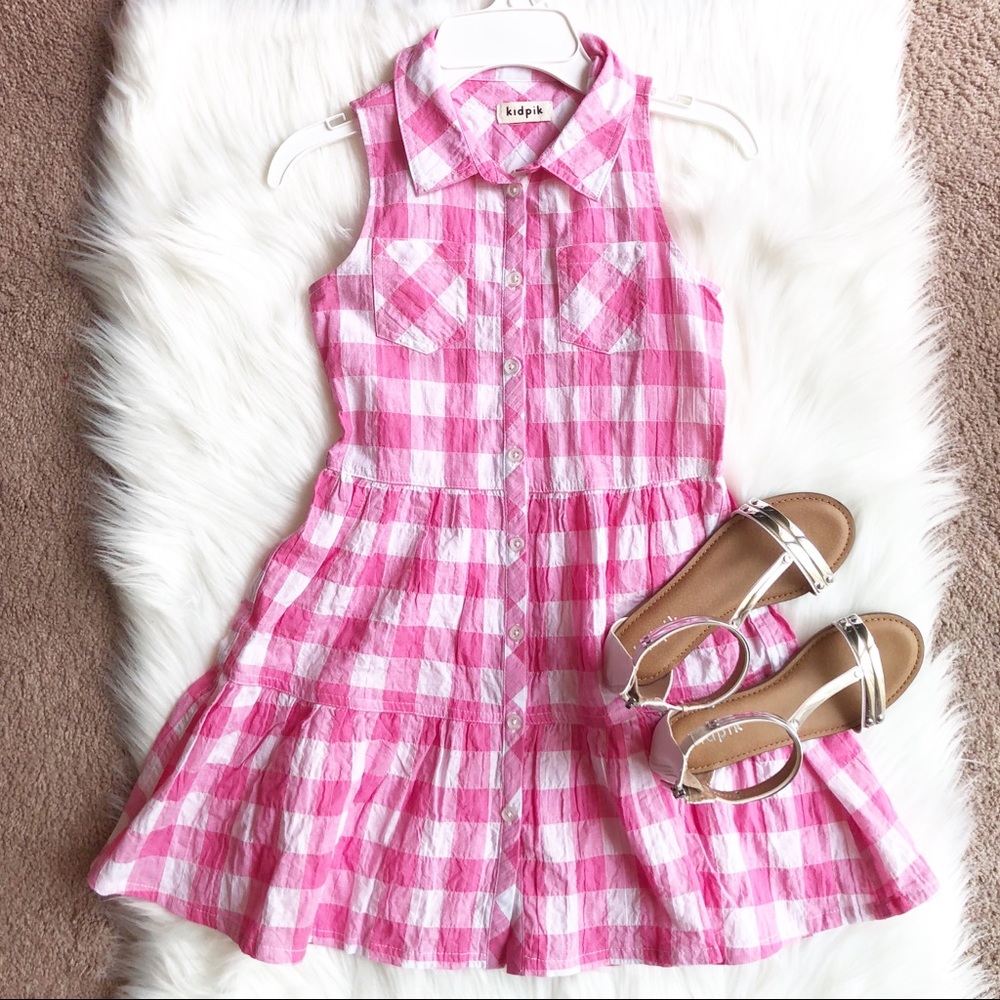 Girls Pink and white shirt dress